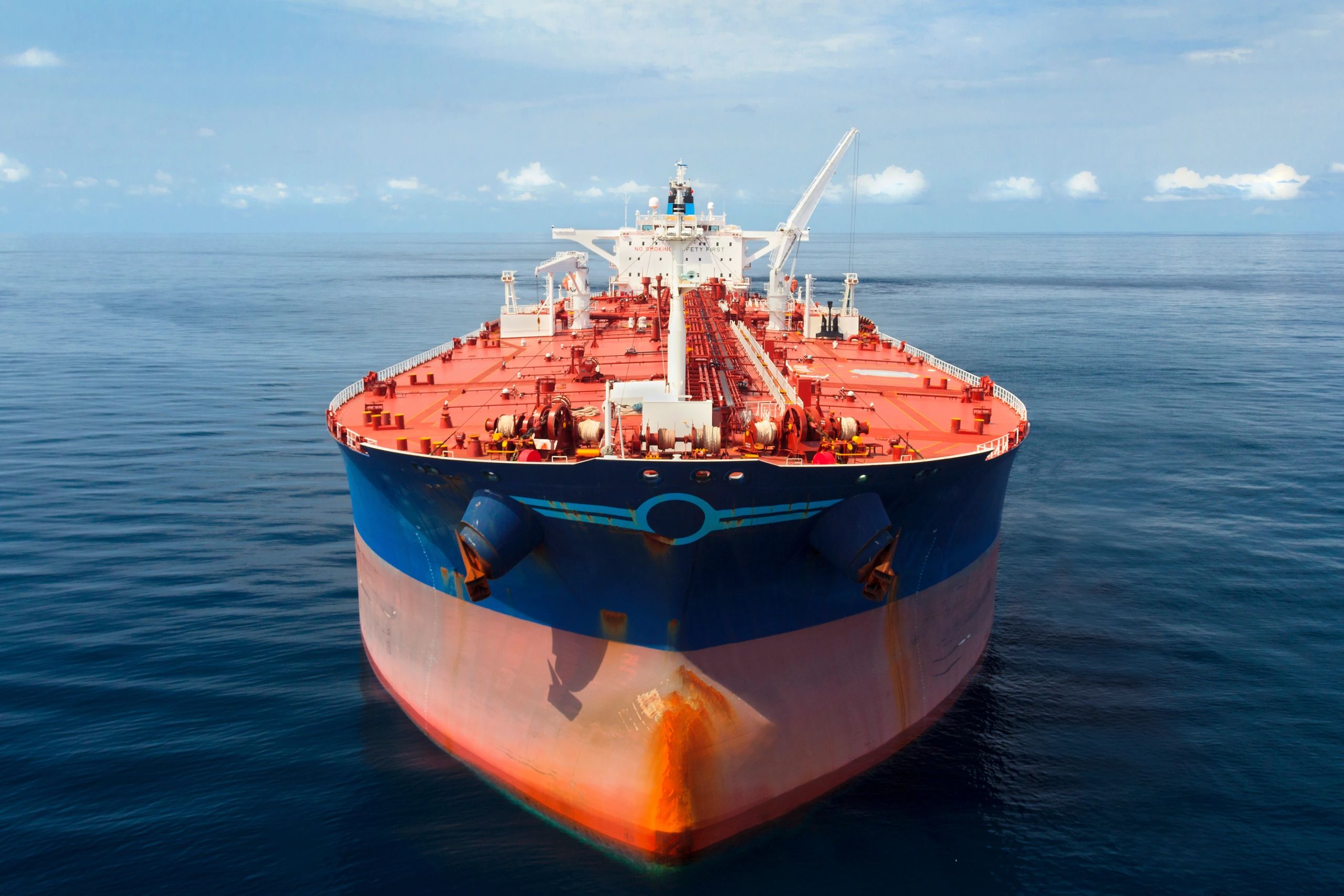Aerial view of a large oil tanker at sea