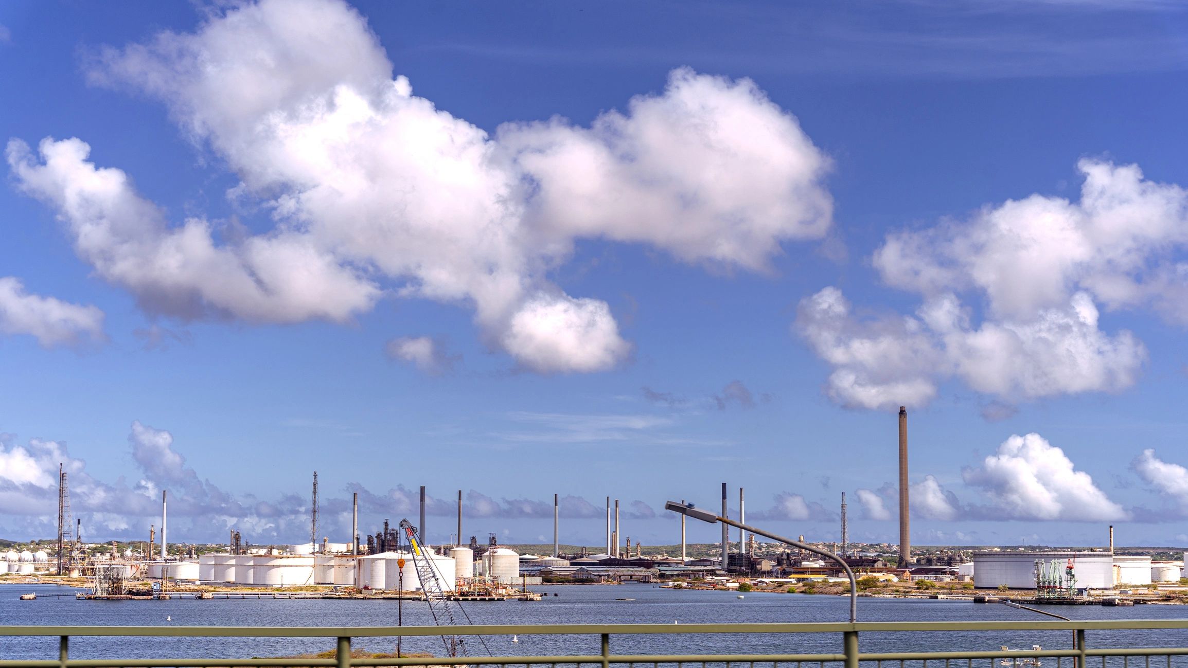 Coastal refinery and fuel storage tanks